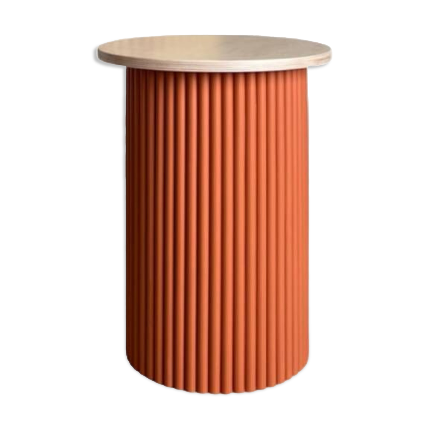 Petite table de chevet bicolore ronde et cannelée