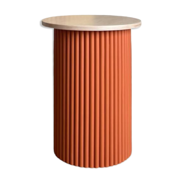 Petite table de chevet bicolore ronde et cannelée
