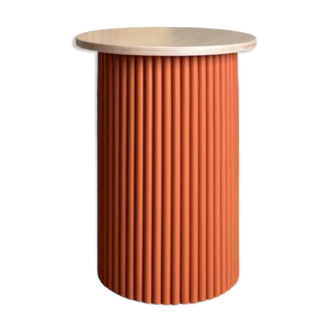 Petite table de chevet bicolore ronde et cannelée