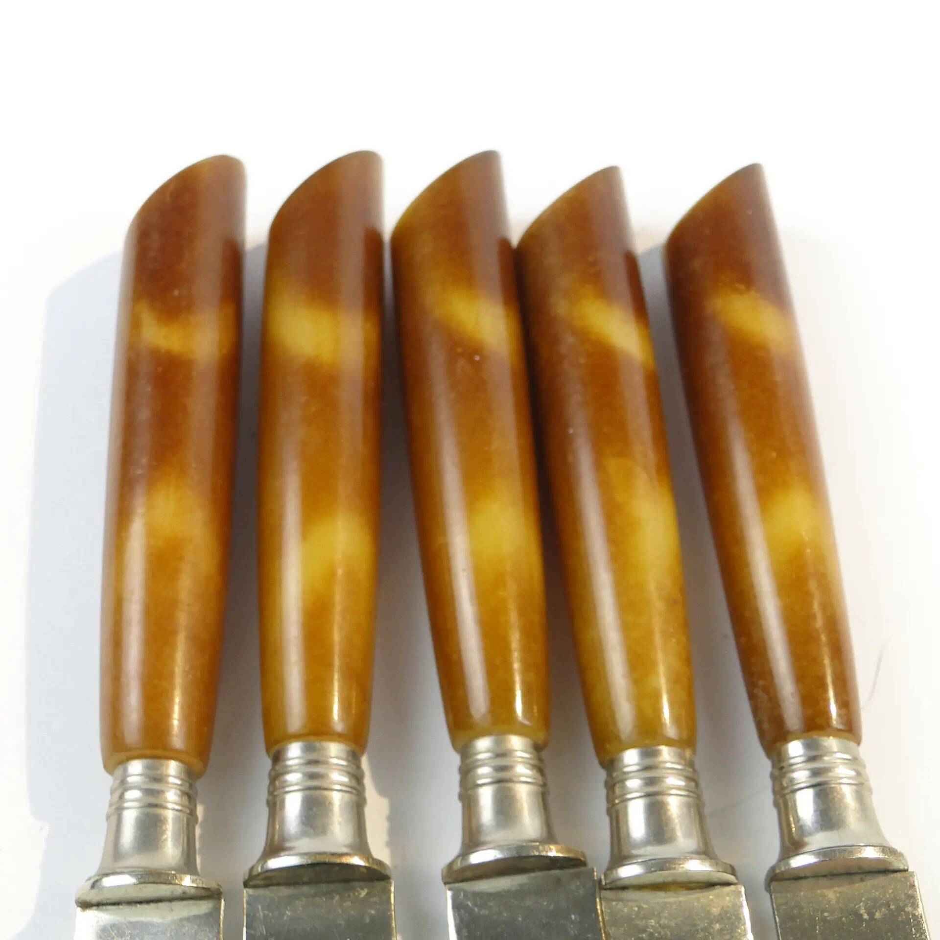 Set of knives, mid-century modern, brown bakelite, Sweden, 1950s