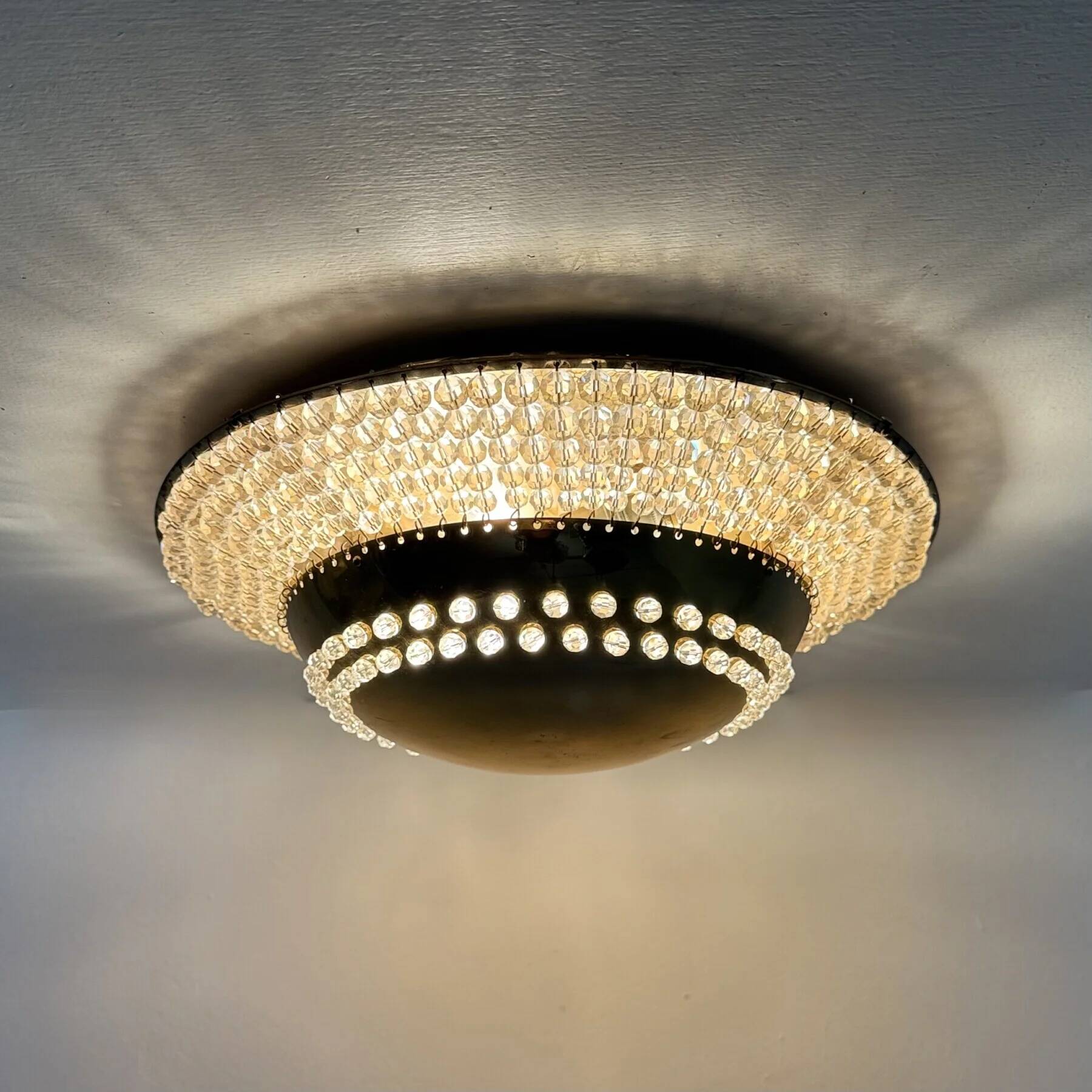 Unique modernist design crystal glass and brass wall light, Austria 1950s