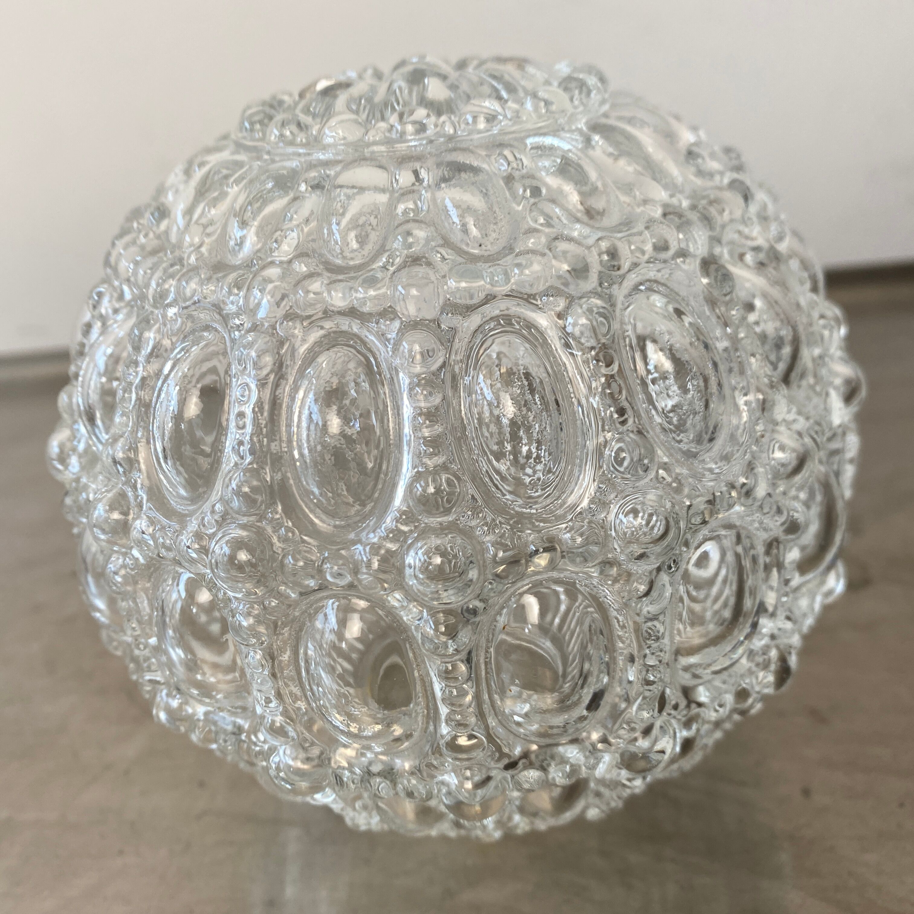 Pair of round hanging lamps in vintage glass