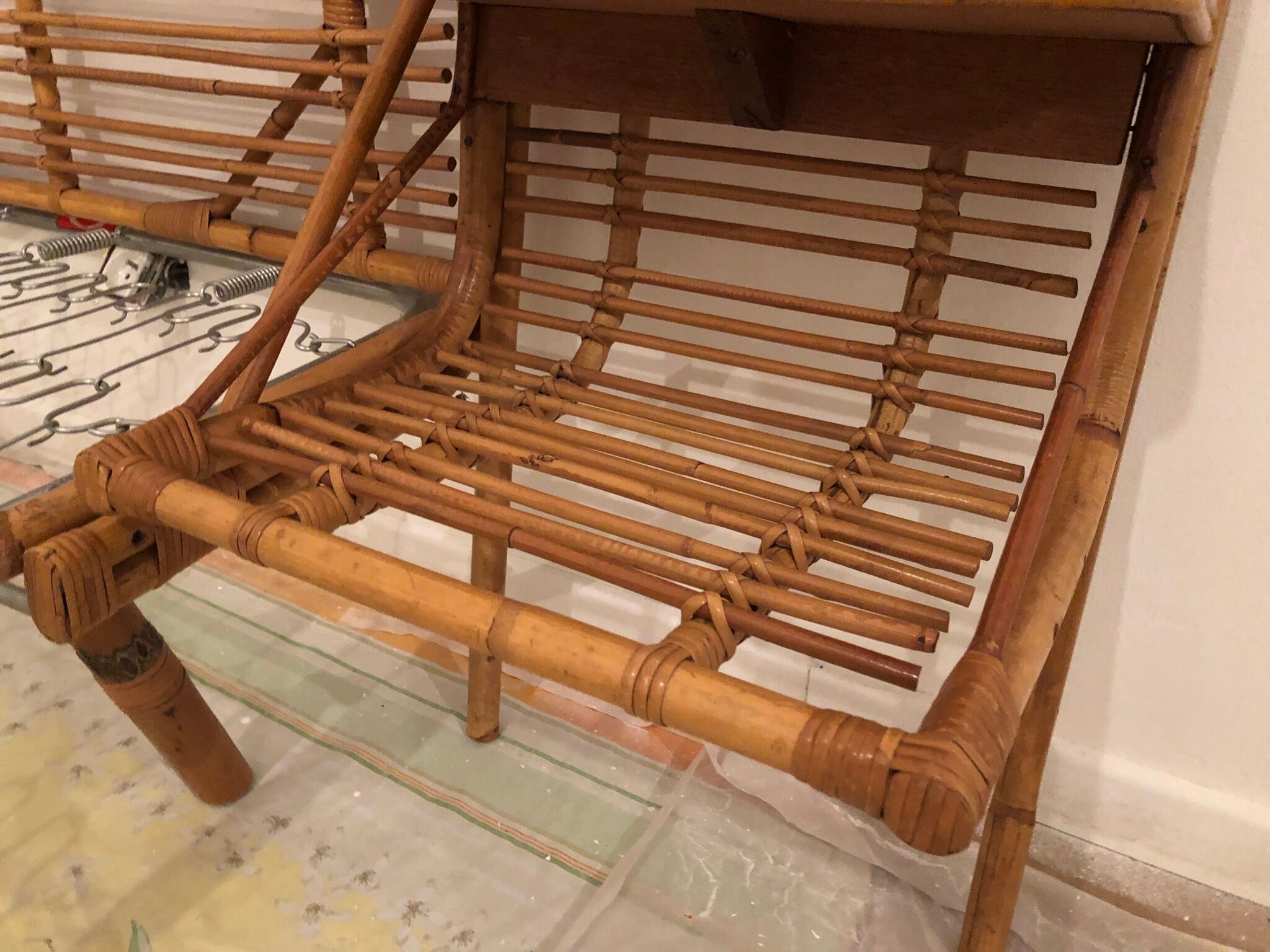 With integrated nightstands vintage rattan bed