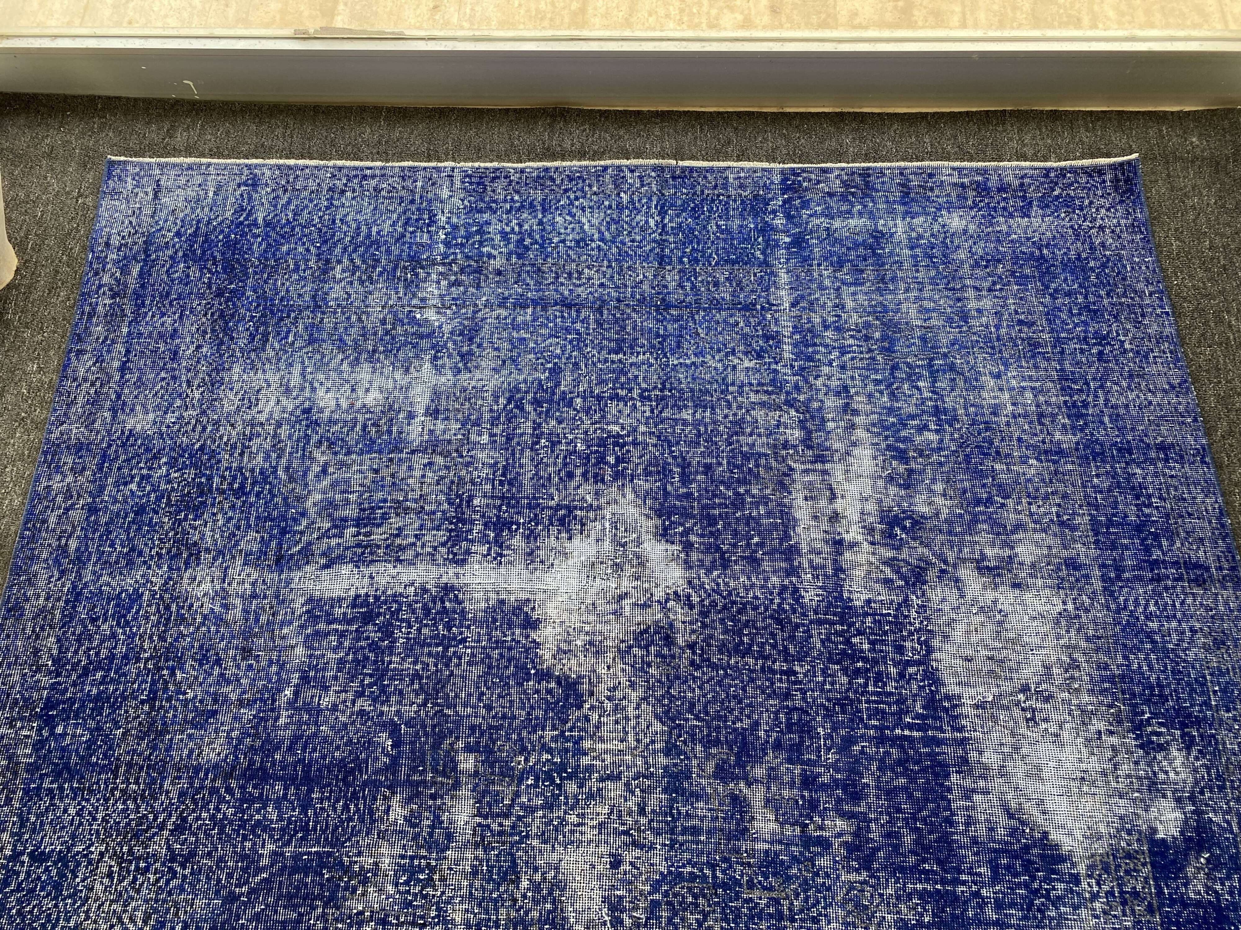 Oushak Rug Navy 7x10 Turkish Rug -Overdyed Rug Cobalt, Rug Living Room
