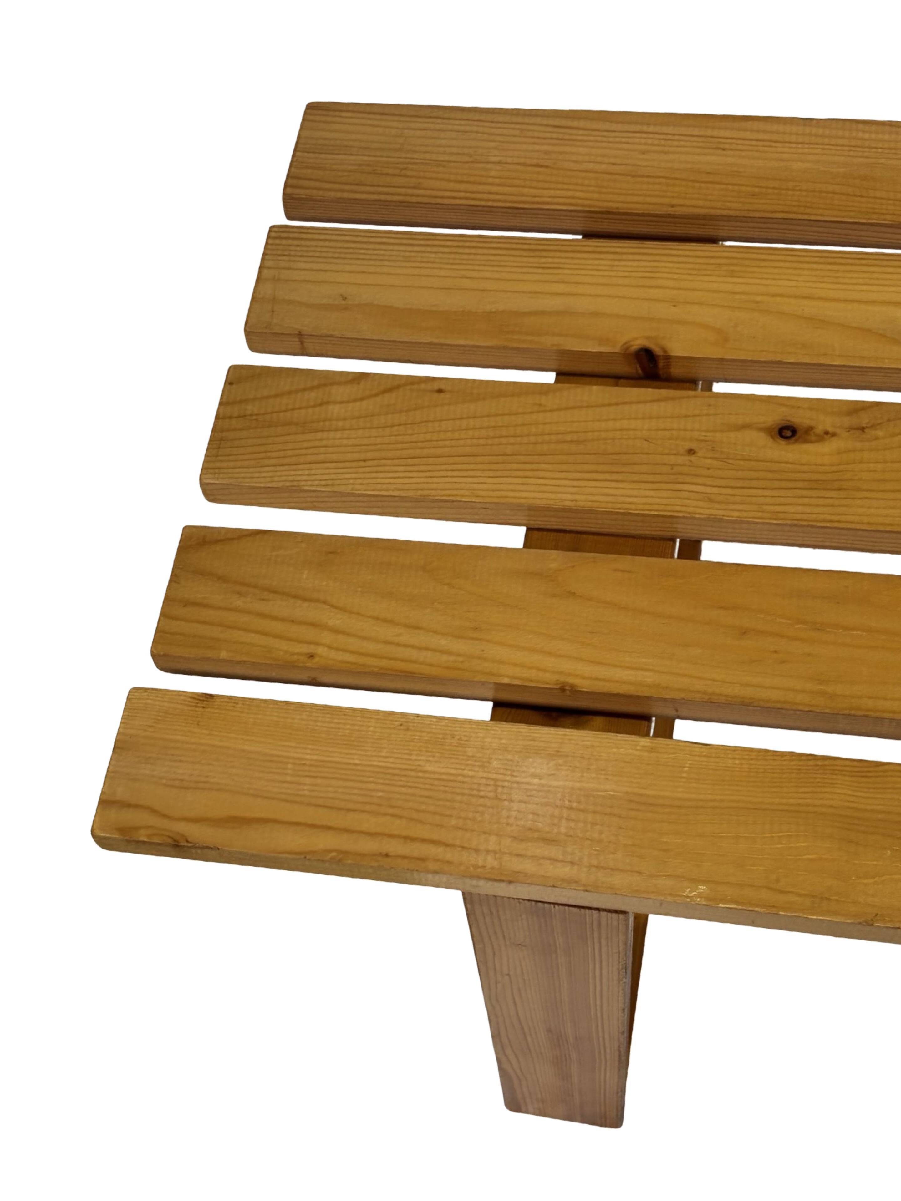 Vintage Scandinavian modern pinewood slatted bench from the 1960's