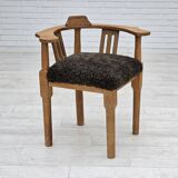 1950s, Danish design, reupholstered armchair, New Zealand sheepskin, oak wood.