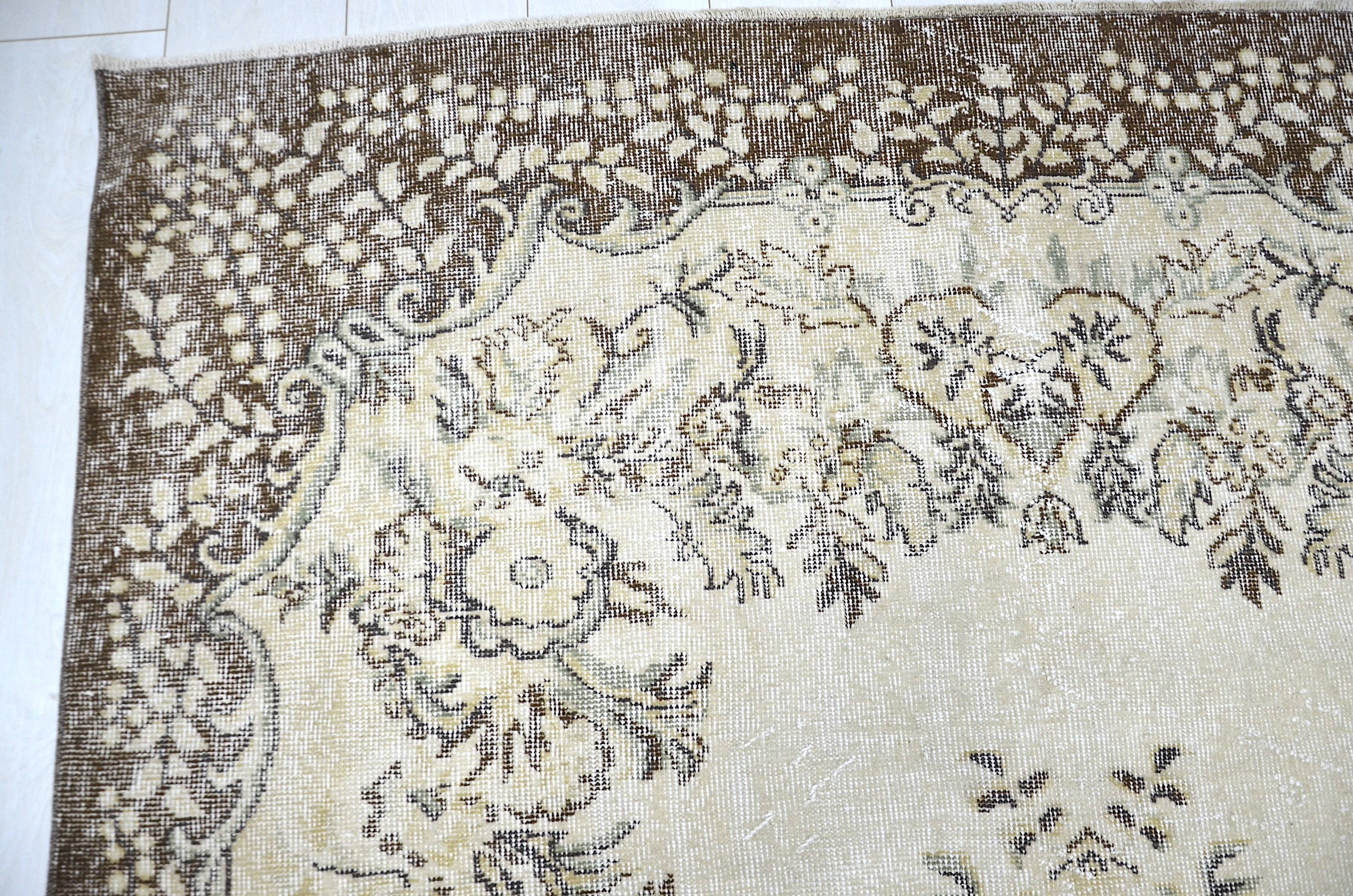 Beige & Brown Turkish Handmade Wool Rug sku 2257.