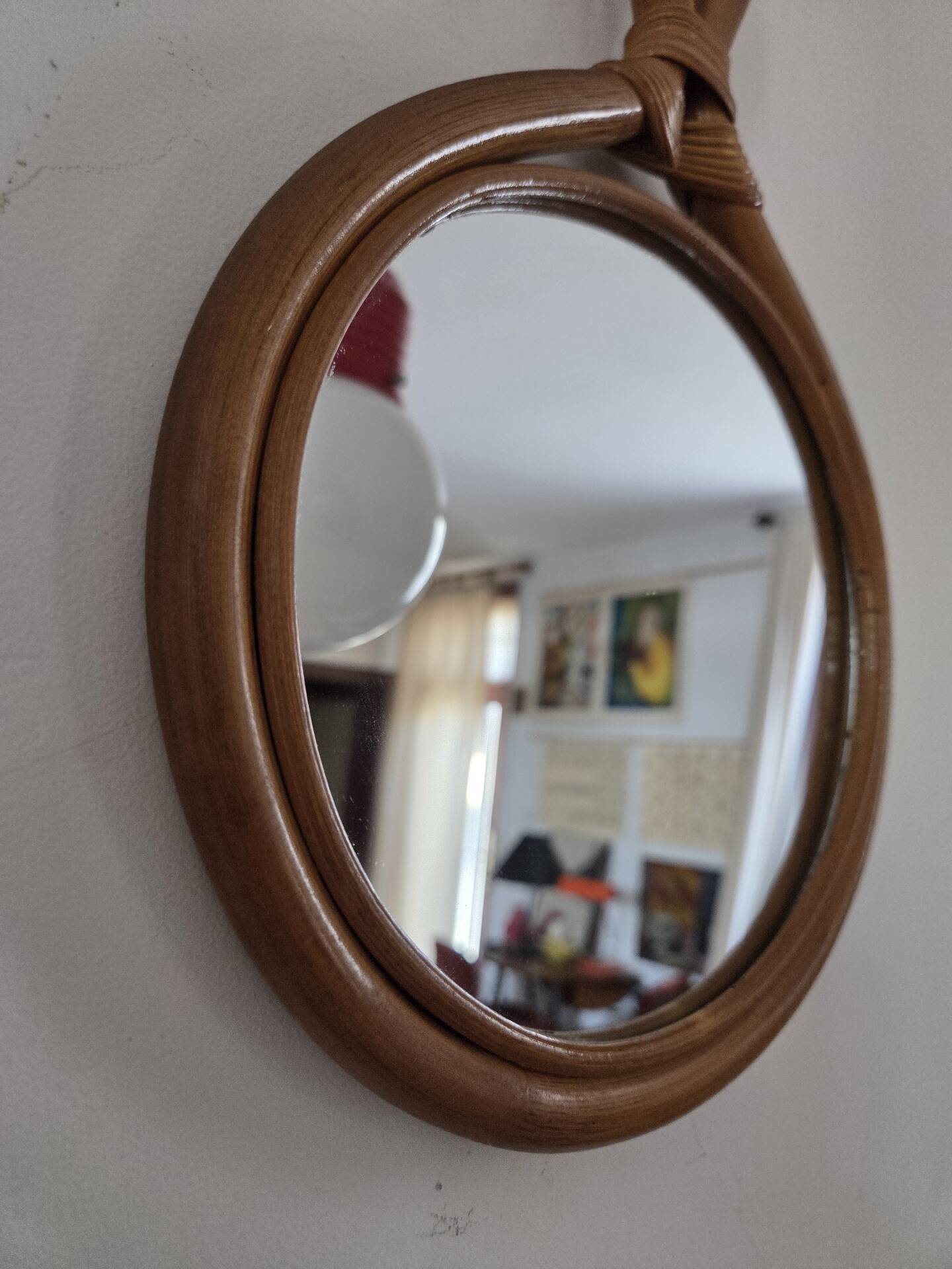 Drop mirror in rattan, 1960