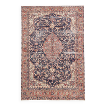 Tapis persan vintage rouge et bleu marine 7x11, décor rustique oriental, 228x338 cm