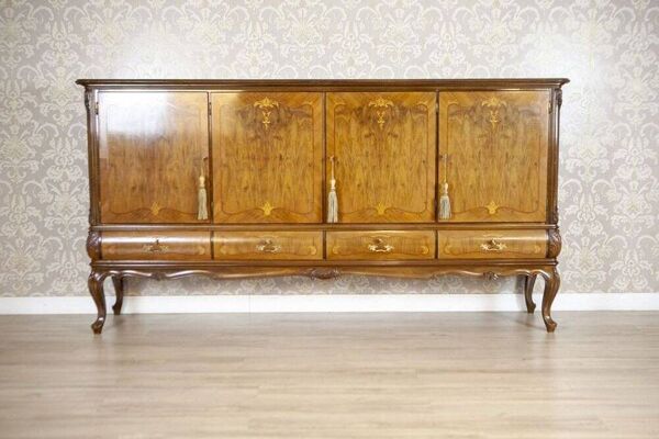 Cabinet de salon en noyer marqueté, années 1950