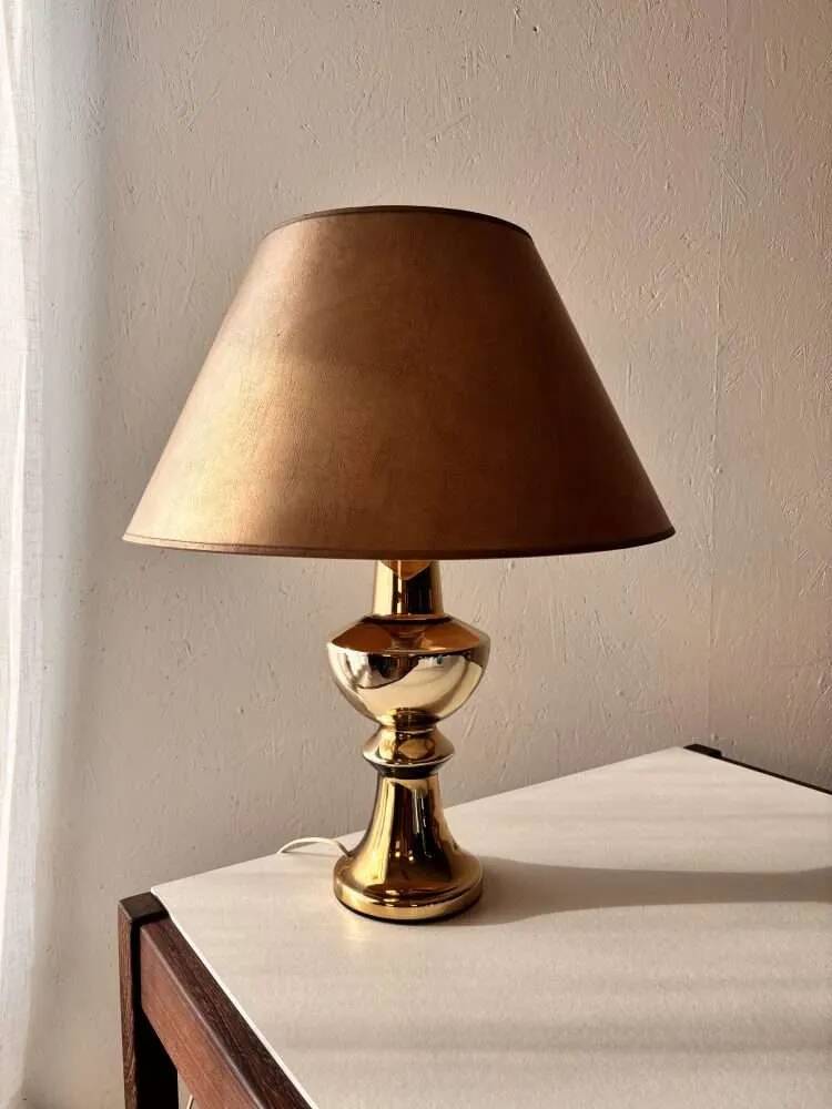 Gilded ceramic table lamp by Gustav Leek, Luxus, 1960s.