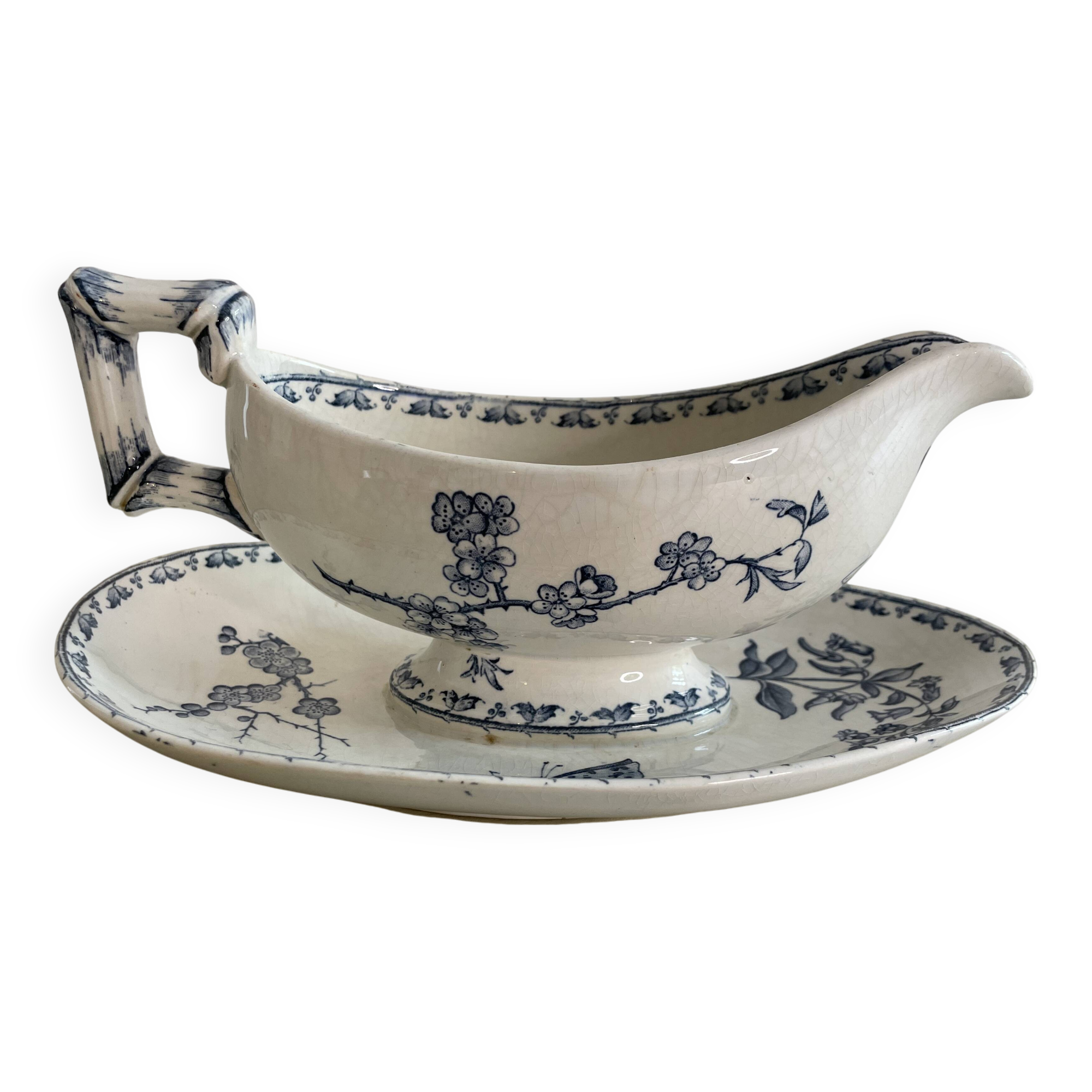 Sauce boat in blue iron earth Sarreguemines model Carmen