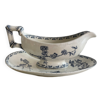 Sauce boat in blue iron earth Sarreguemines model Carmen