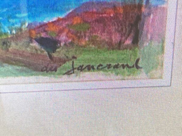 Tableau impressionniste, signé Daniel du Janerand, lac bleu ecosse au bénézit