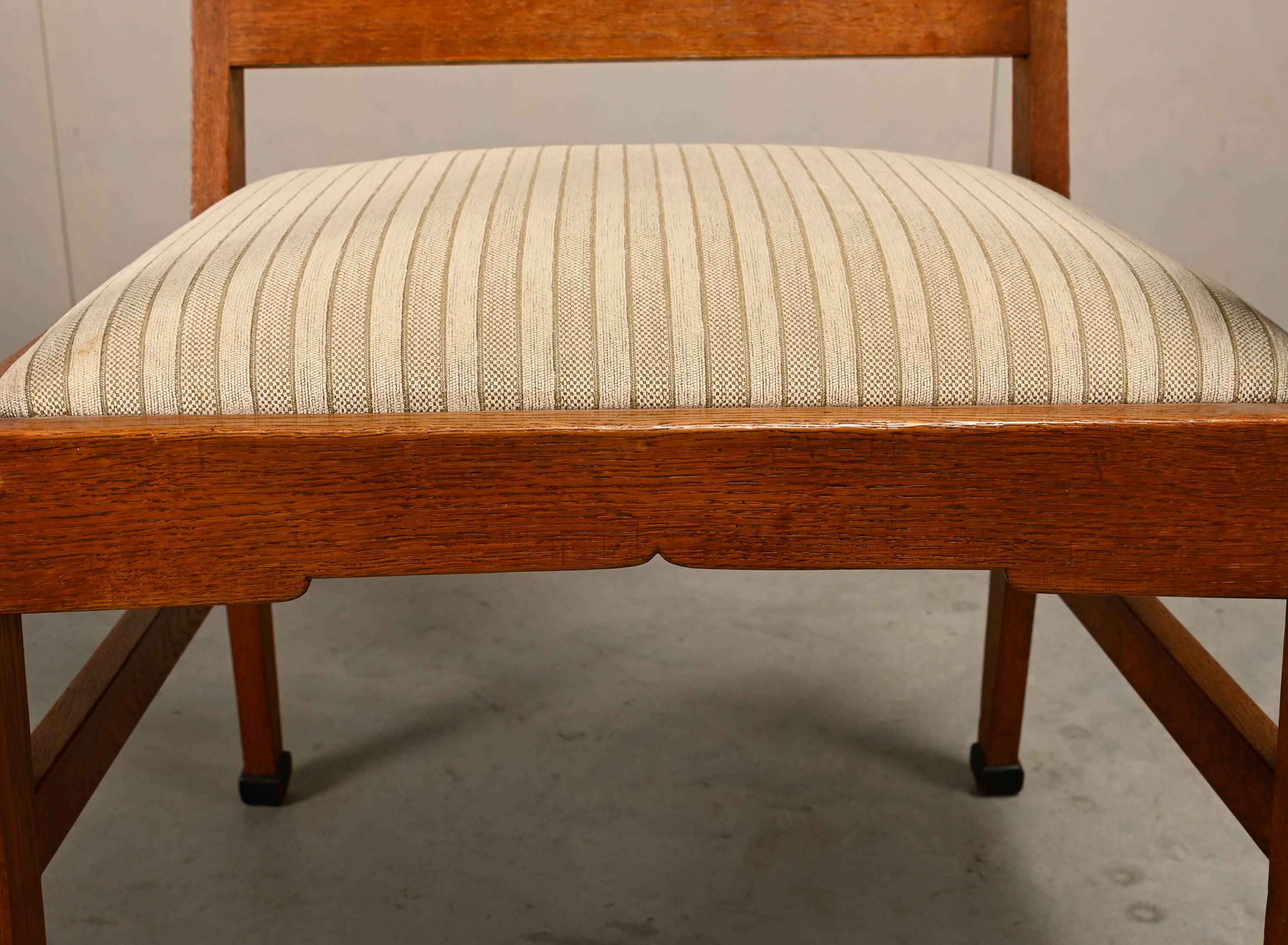 Dutch Art Deco Amsterdam School Armchairs in solid Oak and striped fabric