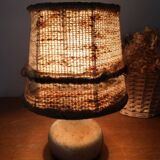 Table lamp with sandstone ball base and wool lampshade