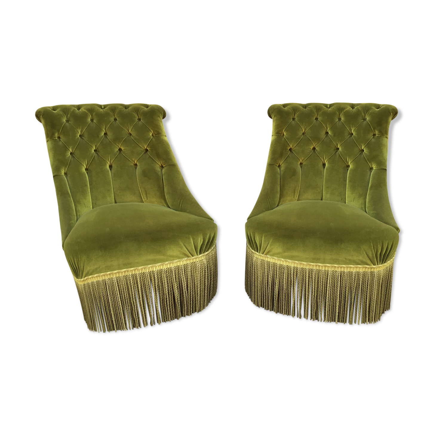 Paire de chauffeuses fauteuils crapaud 1930