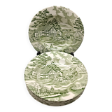 6 french ceramic luneville soup plates, green and ivory