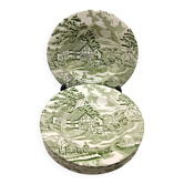 6 french ceramic luneville soup plates, green and ivory