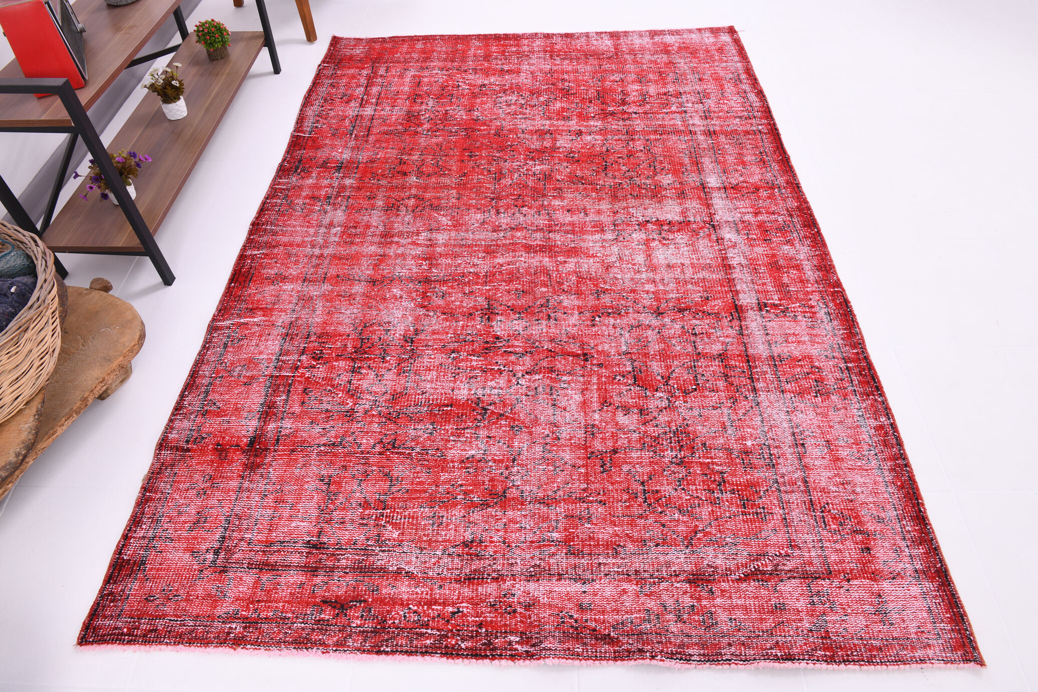 Distressed red carpet 241x165cm