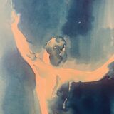 Monochrome blue watercolour tableau collection "Blue Lady" Dance, signed.