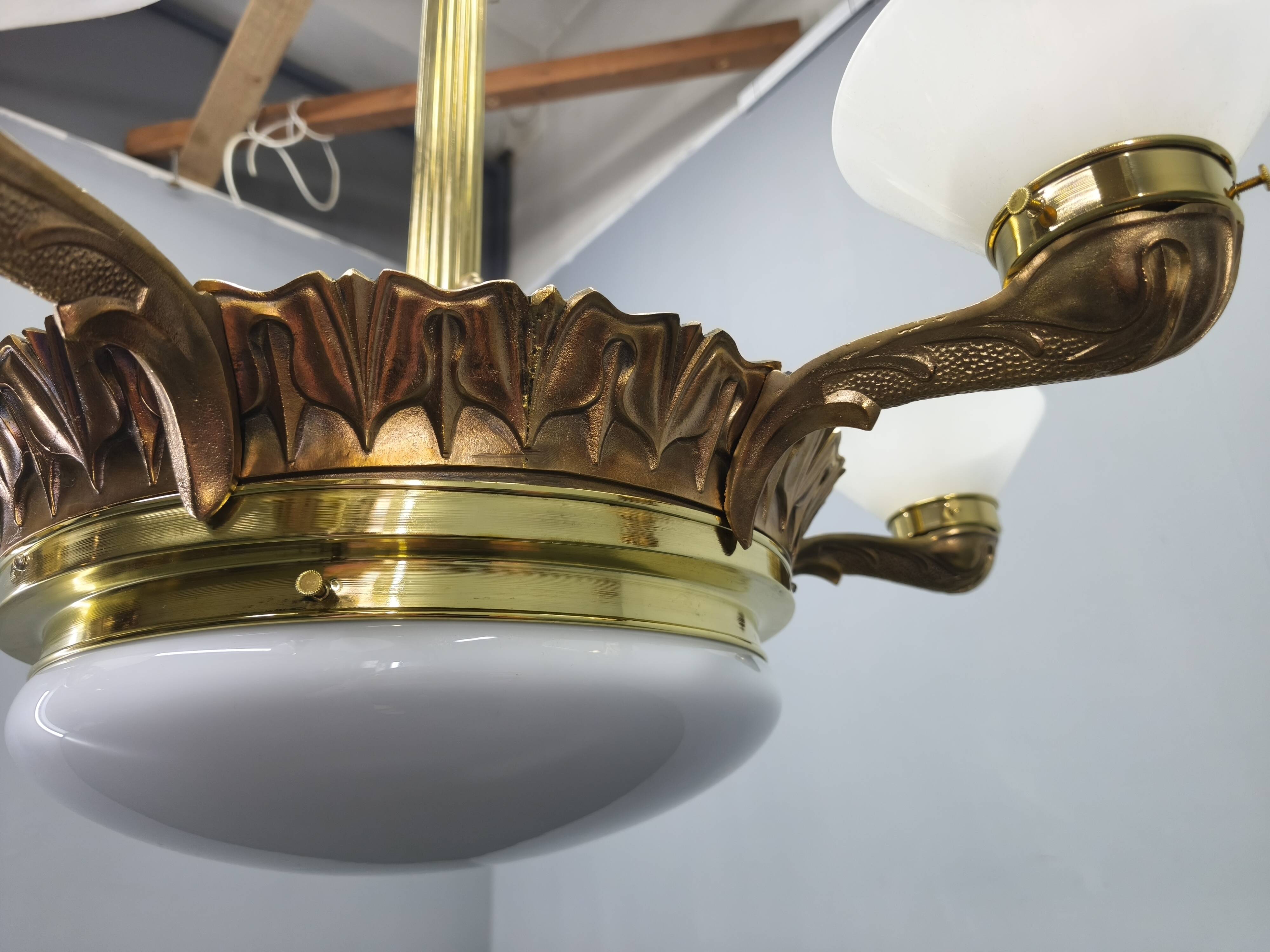 Art Deco chandelier with glass shade, Czechoslovakia, 1930s