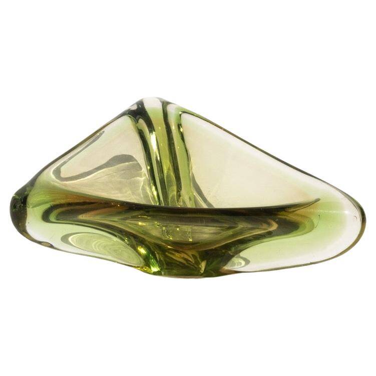 Vintage Murano Bowl/Vide Poche in Green "Uranium" Glass, Triangular Accent Piece