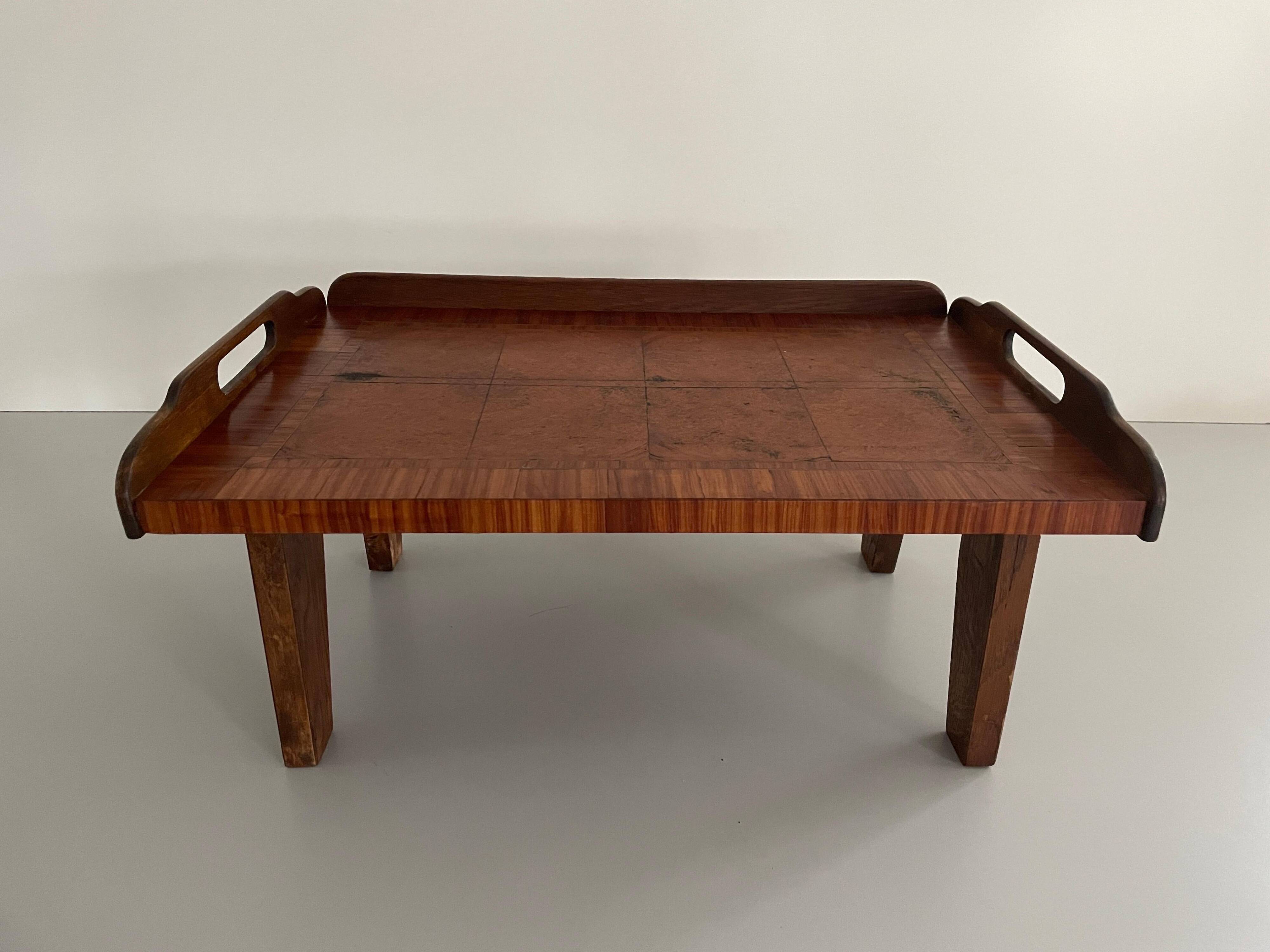 Wooden coffee table with a lovely square pattern, serving tray, 1960s, Germany.
