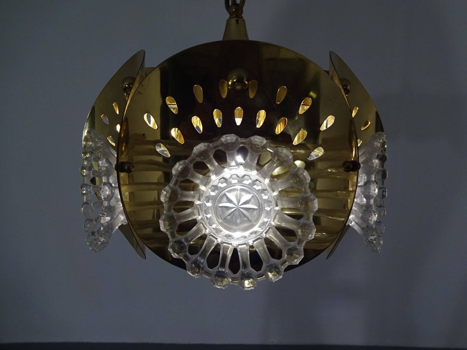 Italian brass and glass ceiling lamp, 1960s
