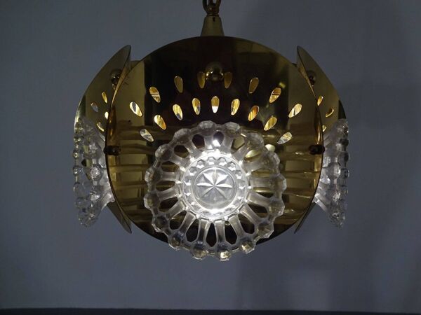 Italian Brass & Glass Ceiling Lamp, 1960s