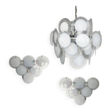 Rare Set of Two Murano Glass Sconces and One Pendant Chandelier by Gino Vistosi