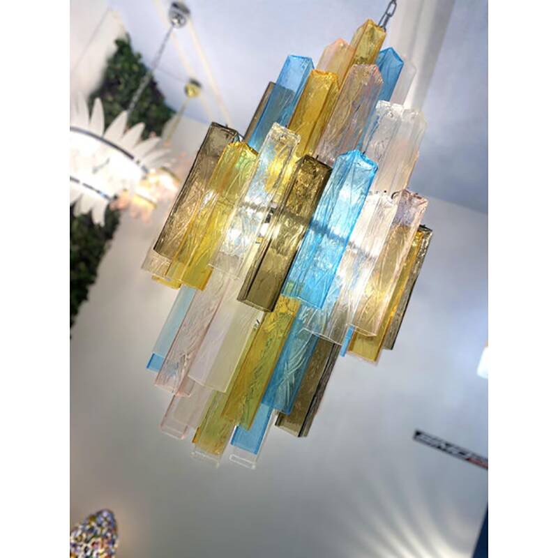 21st Century Multicolored "Squared" Murano Glass Chandelier