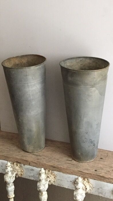 Pair of old florist pots in zinc
