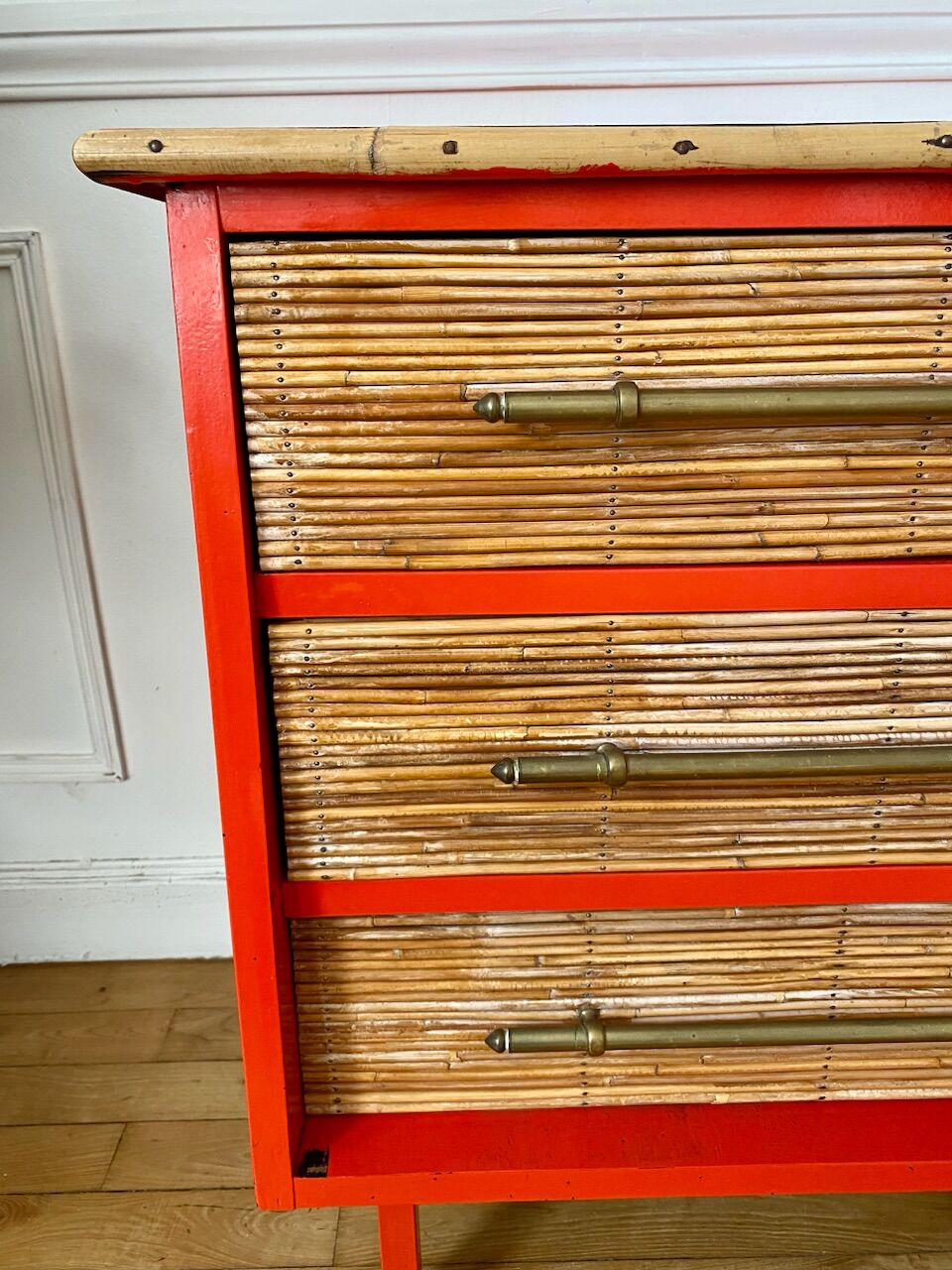 Commode en bambou et rotin vintage