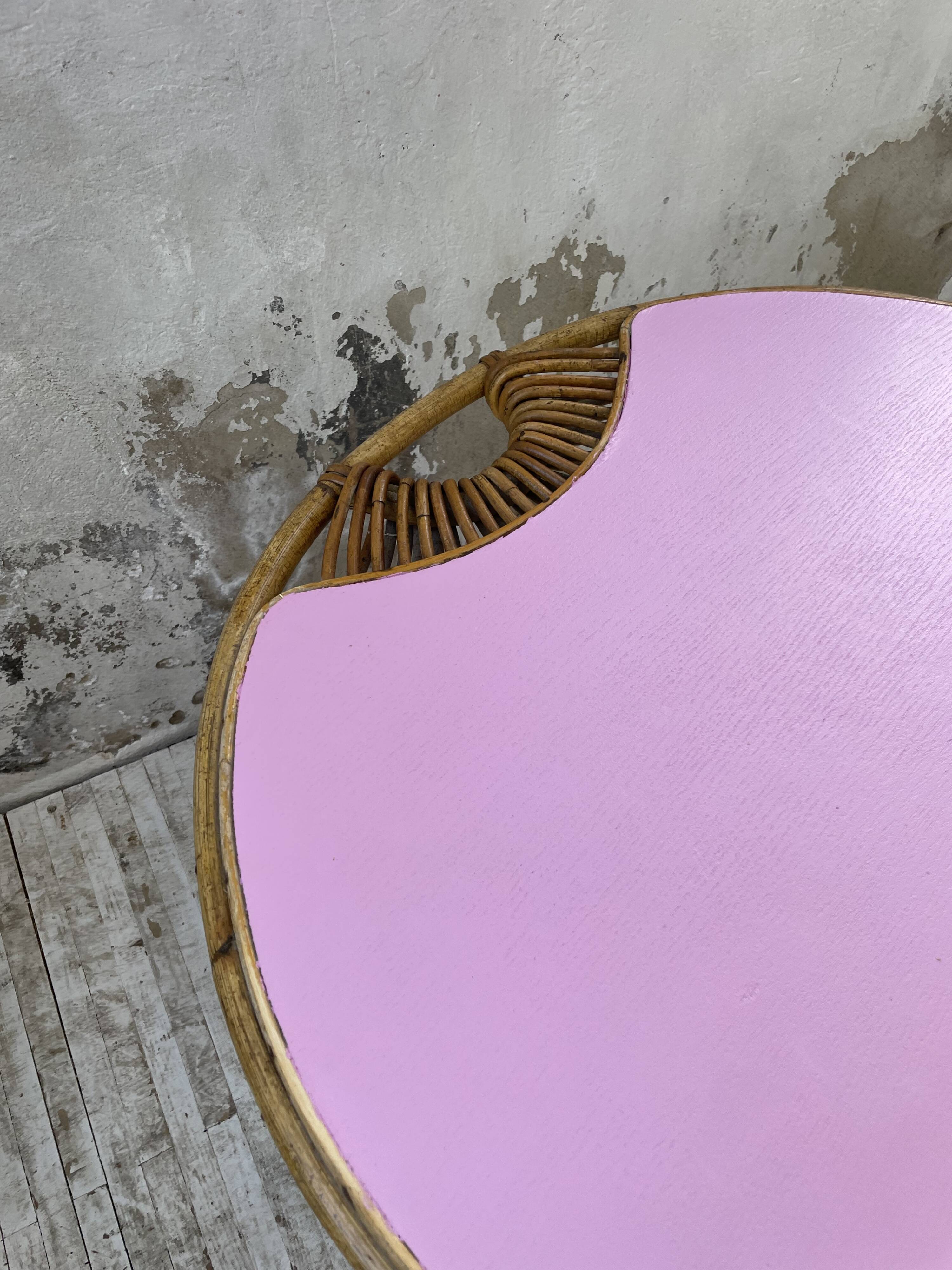 Vintage pink rattan coffee table