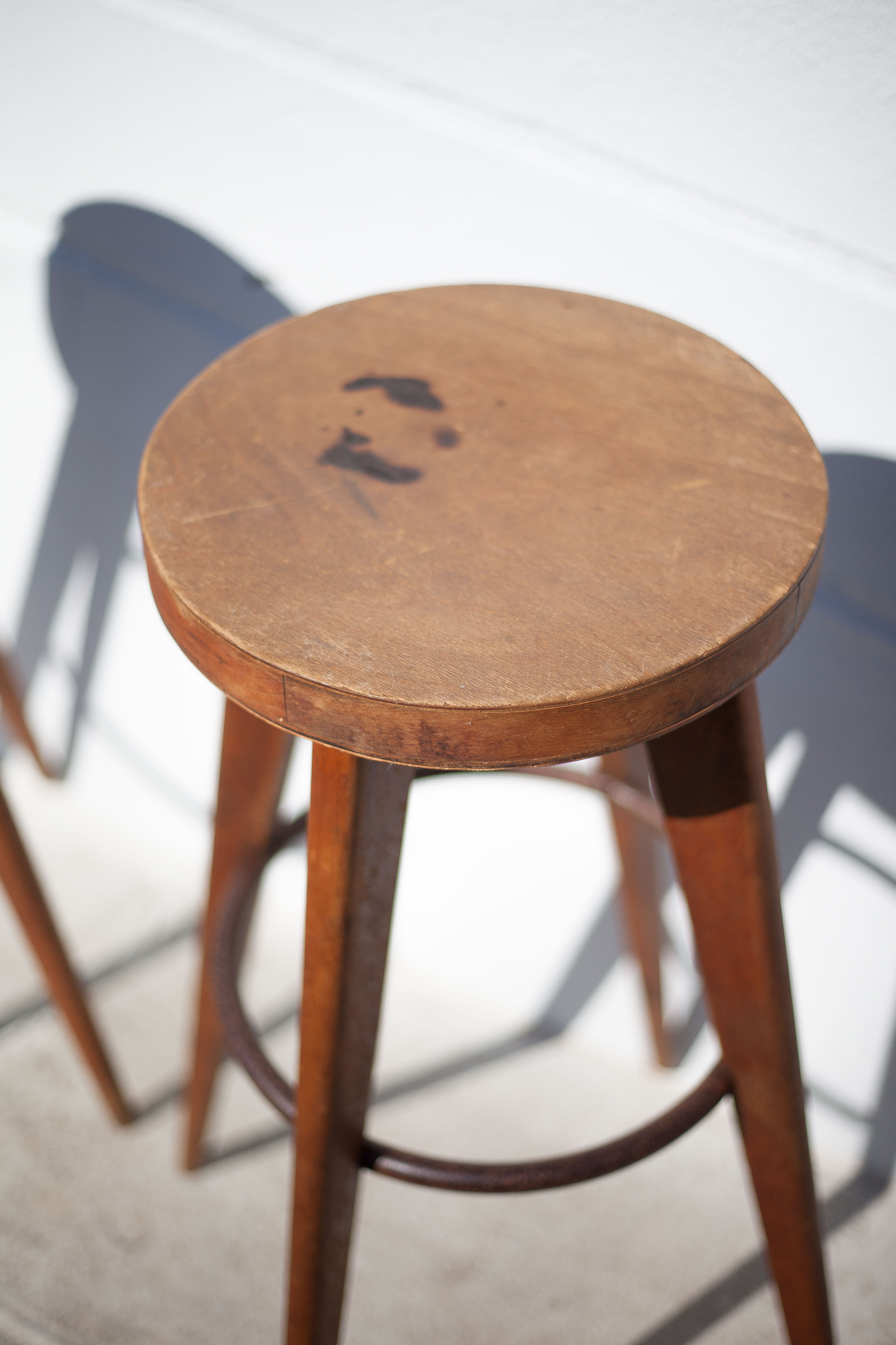 Lot 3 bar stools, high chair, wooden and metal stool, industrial, vintage, bar