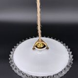 Vintage white opaline pendant light with scalloped edge – raffia and silk cable
