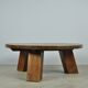 BRUTALIST / massive oak round coffee table / 1970s