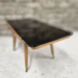 Small opaque black glass coffee table 1960