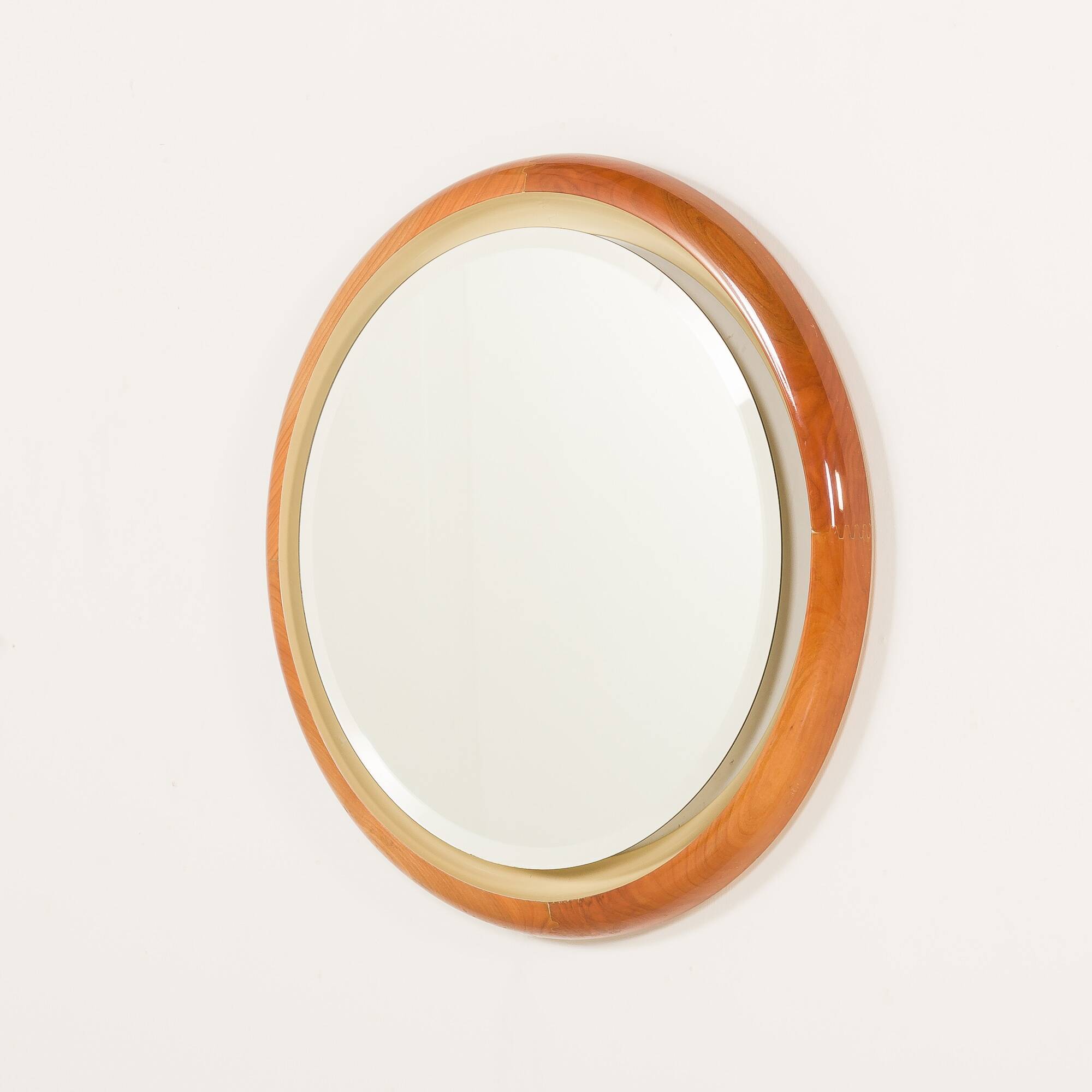 Miroir XL rétroéclairé italien en bois de cerisier massif, années 1970