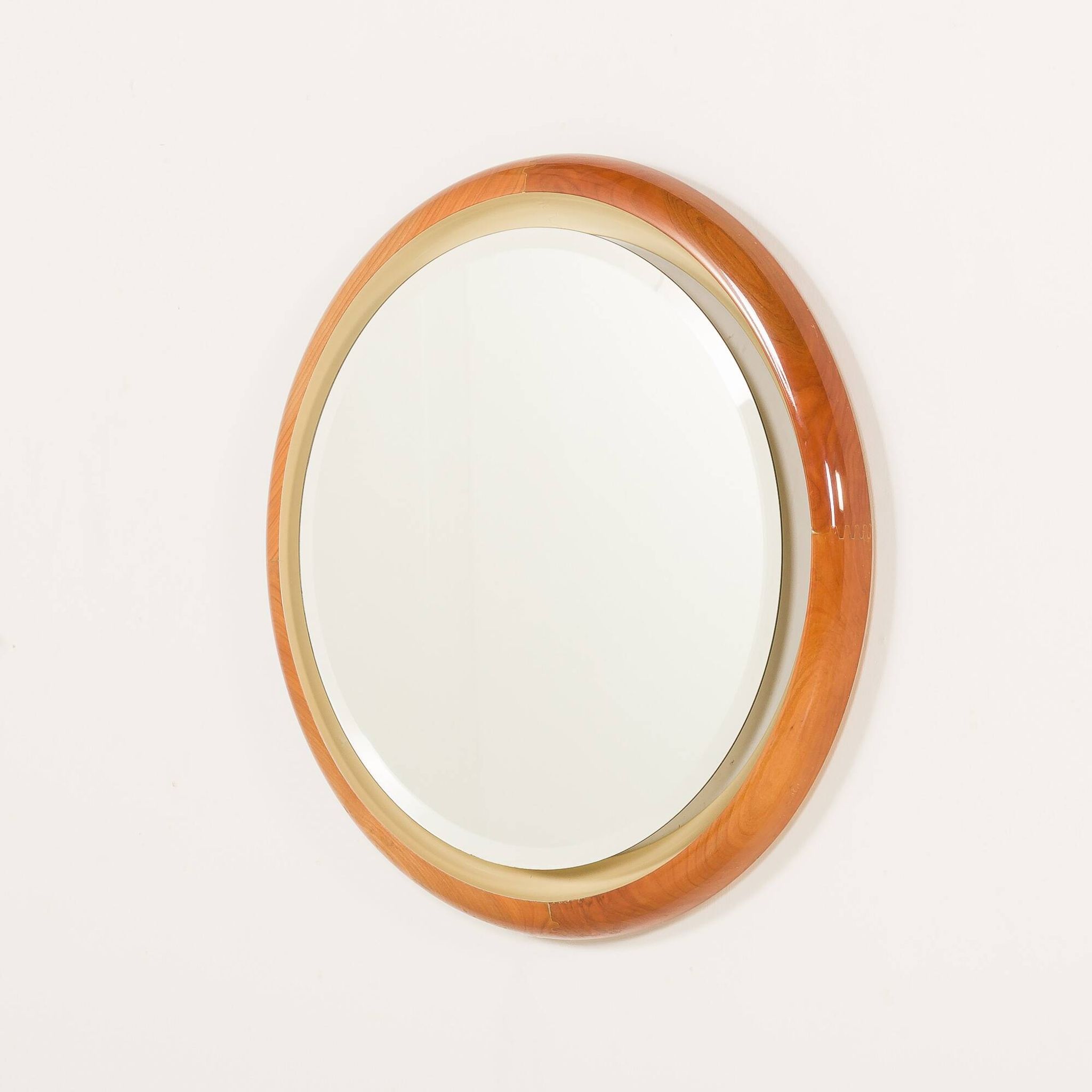 Italian backlit XL mirror in solid cherry wood, 1970s