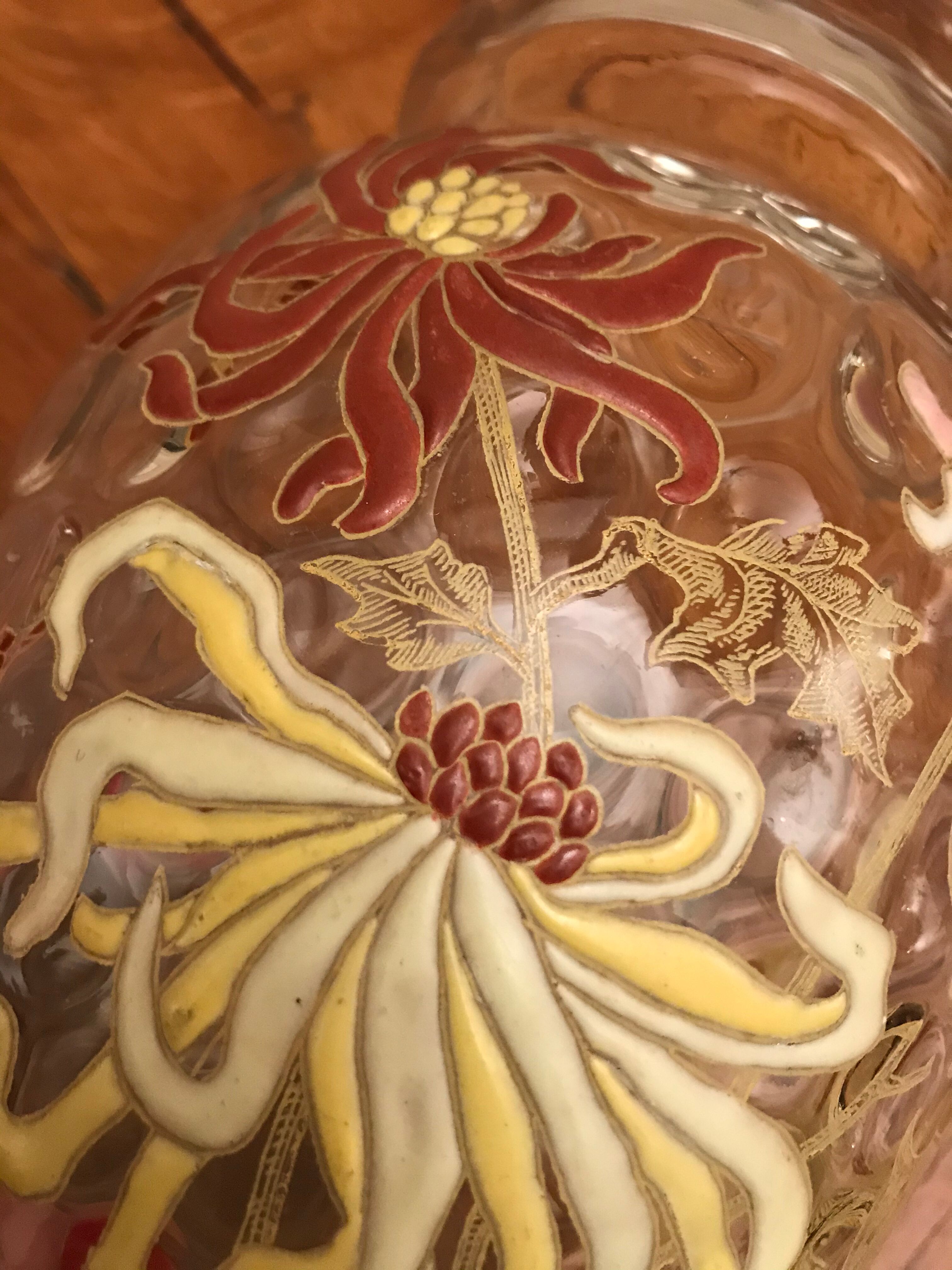 Art Nouveau Legras vase enamelled chrysanthemums