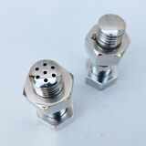 Salt shaker pepper mill silver metal bolt. vintage