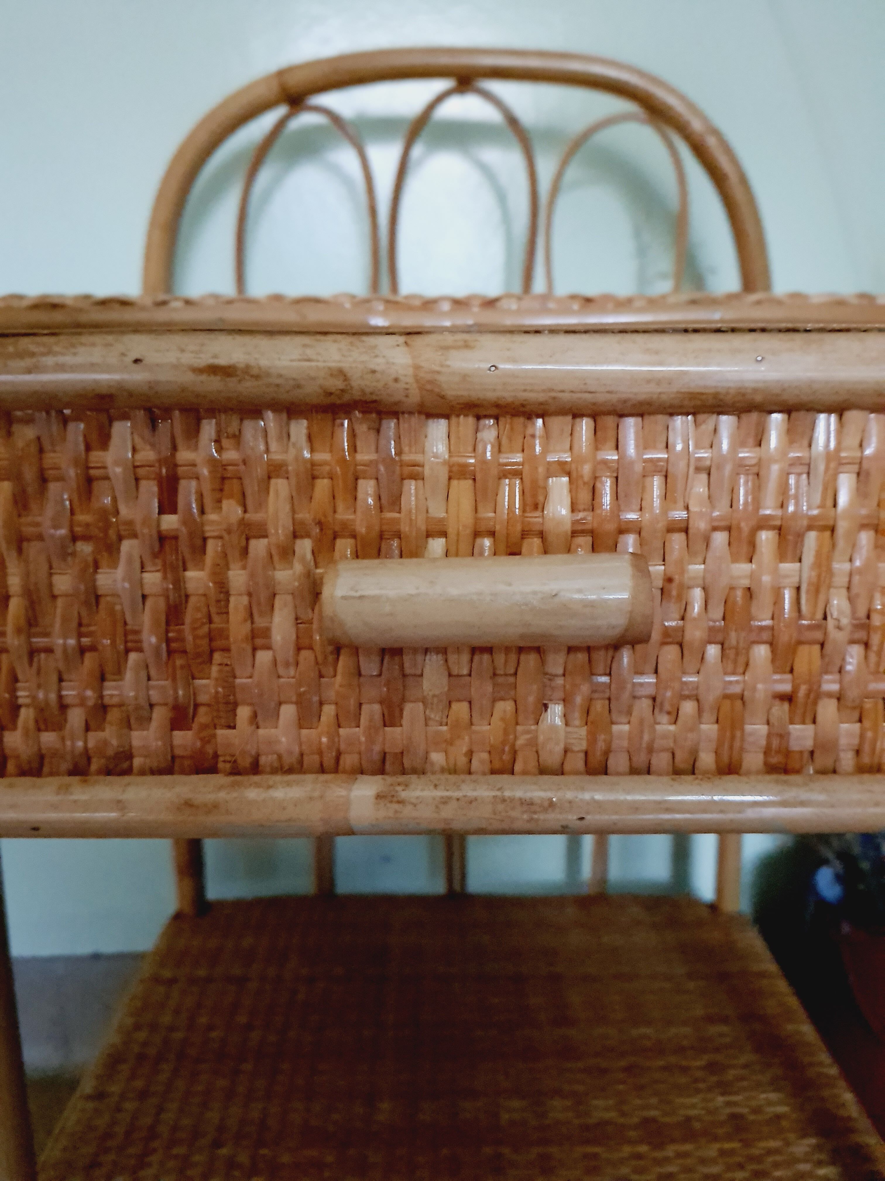 60' vintage rattan bedside table