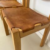 Suite of 4 chairs 60s in elm and leather Maison Regain