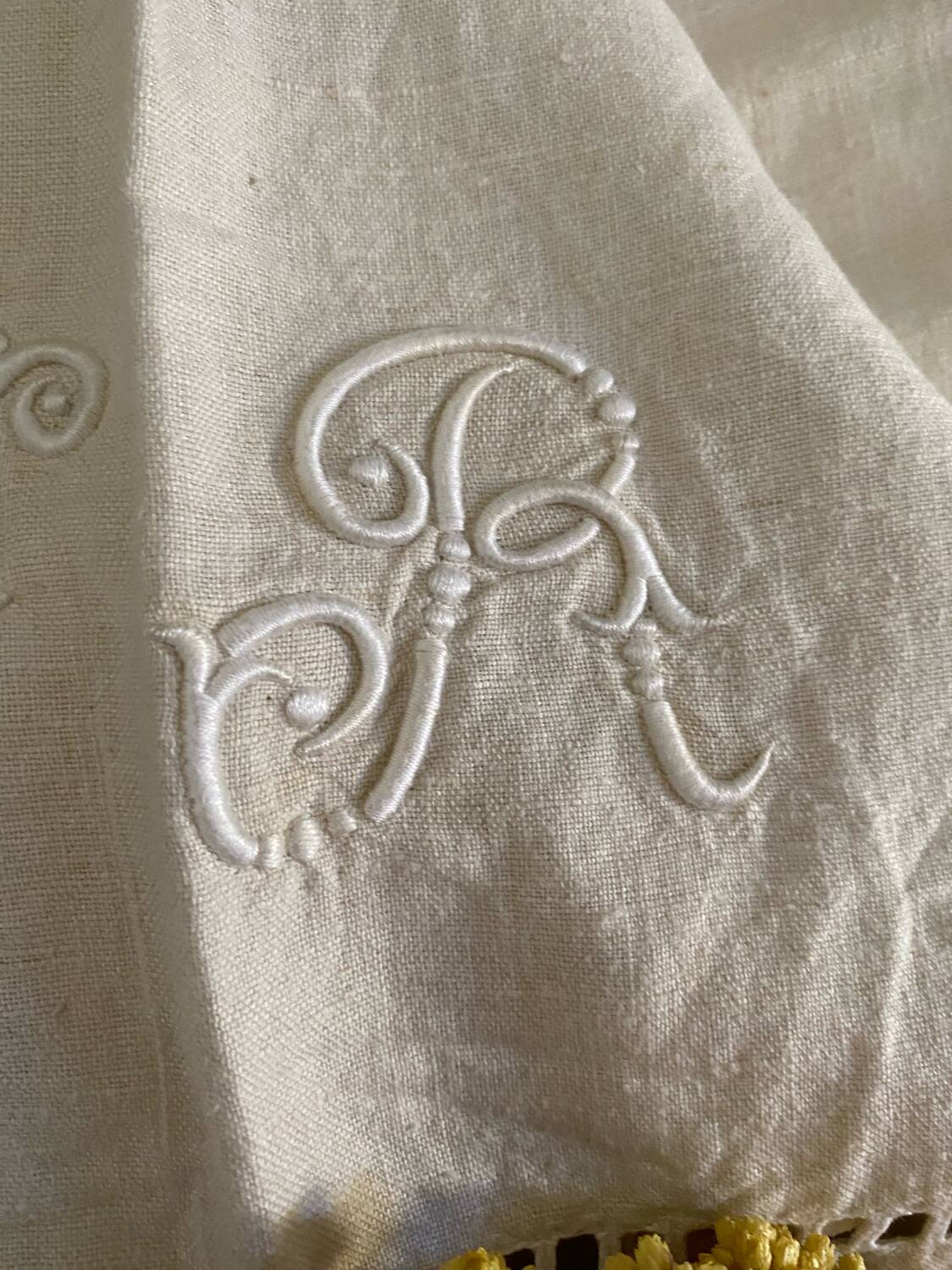 VR monogrammed cotton and linen sheet, 1900s