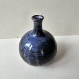 Blue glazed ceramic soliflore ball vase signed (Signature to be identified)
