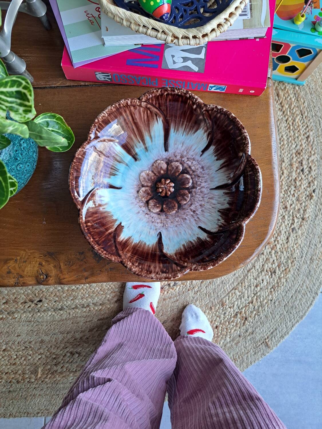 Plat céramique fleur west germany