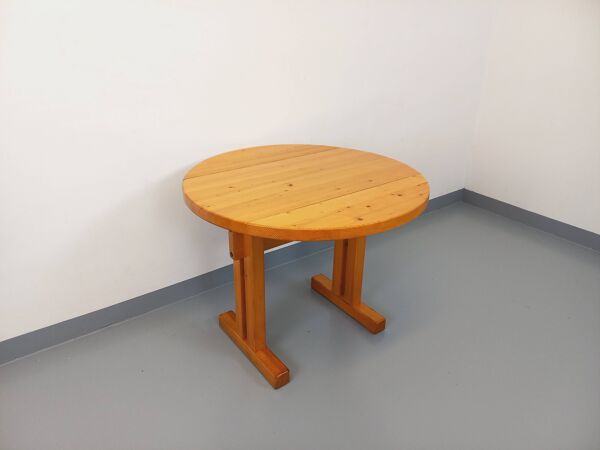 Table à manger ronde Charlotte Perriand Les Arcs vintage en pin des années 60 70