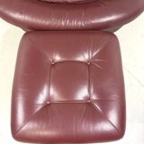French burgundy leather space age lounge chair & footstool 1970’s